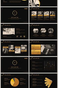 a bunch of black and gold powerpoint presentation templates