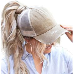 Fabric:100% Soft Washed Cotton.Keep Low Profile Denim Disressed Look. Designs:Velcro Back Closure,Easily Adjust Size For Your Comfortable Fit. Ponytail Back Slot----High Ponytail Slot:,You Could Put Your Messy Bun On Two(High,Low) Very Easily.No Problem For Fit Thick Hair. Occasions:Perfect Hats For Sun Protection,This Cap Is Light Weight,Breathable And Fashionable.Very Suitable For Beach, Pool, Park, Camping, Hiking Or Any Outdoor Sports And Activities. Messy Bun Hats, High Messy Bun, Ponytail High, Messy High Bun, Distressed Baseball Cap, Denim Cap, Messy Bun Hat, Bun Hat, Hat Hair