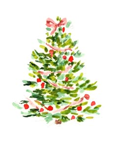 a watercolor painting of a christmas tree