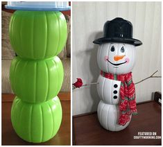 an inflatable snowman with a hat and scarf