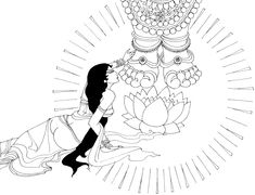 a black and white drawing of a woman sitting next to a statue with flowers on it