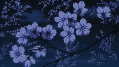 purple flowers are blooming in the night sky