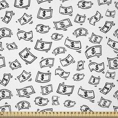 black and white hand drawn money signs seamless pattern background with clippings on each side