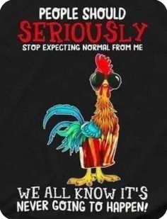 a chicken with the words people should seriously stop expecting normal from me we all know it's never going to happen