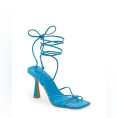 Nwot Slender Vamp Straps And Wraparound Ankle Ties Lend Modern Allure On A Stylish Sandal Balanced By An Angular Square Toe And Flare Heel. 4" Heel Synthetic Upper, Lining And Sole Imported Spring Fitted Lace-up Sandals With Open Heel, Blue Strappy Sandals For Spring, Trendy Spring Lace-up Sandals With Padded Heel, Fitted Ankle Tie Heels For Summer, Fitted Blue Heels For Summer, Blue Ankle Strap Sandals For Spring, Blue Heels With Heel Loop For Summer, Spring Heels With Heel Strap And Ankle Tie, Spring Heels With Ankle Tie And Heel Strap