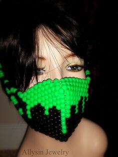 Dripping Slime Kandi Mask, Melting Neon Green Kandi Surgical Mask, Plur Rave Accessories, Kandi Mask Patterns, Kandi Jewelry, Bracelets Kandi, Kandi Mask, Kandi Inspo, Native American Beadwork Patterns, Kandi Kid, Kandi Ideas, Kandi Cuff