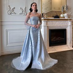 Dreamy Vow Arab Dubai Evening Dress Silver Gray with Overskirt Woman Wedding Party Prom Formal Gowns SS484-DreamyVow Gray Evening Gown, Yellow Evening Dresses, Grey Evening Dresses, Champagne Evening Dress, Gold Evening Dresses, Green Evening Dress, Pink Evening Dress, White Evening Dress, Red Evening Dress