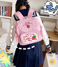 Sweet Strawberry Backpack PN4694 ●Size:37*30*13 cm. ●Material :nylon (Please allow 1-3cm differs due to manual measurement.As different computers display colors differently,the color of the actual may vary slightly from the above images.Thanks for your understanding.) ●About Shipping: We attach great importance to the orders of each customer and parcel delivery. 1.Processing time: 2-3 business days. 2.Shipping time: 10-15 business days to US, please allow 3-4 weeks shipping to other country.(Shipping times can be affected by variable customs clearance times or public holidays.) Harajuku Style Student Backpack For Back To School, Back To School Nylon Shoulder Bag, Nylon Shoulder Bag For Back To School, Kawaii Large Capacity Backpack For School, Kawaii Large Capacity School Backpack, School Nylon Backpack Shoulder Bag, Nylon Backpack Shoulder Bag For School, Harajuku Style Pink Backpack For Daily Use, Harajuku Style Pink Backpack For School