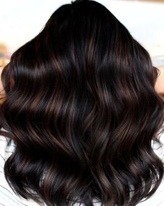 Balayage On Black Hair, Black Hair Ideas, Dark Balayage, Dark Black Hair, Purple Hair Highlights, Long Hair Highlights, Light Brown Highlights, Orange Highlights