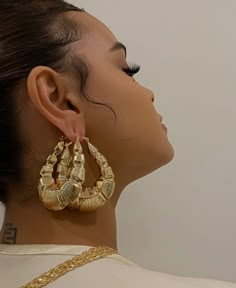 14k Gold Plated Exquisite Luxury Baroque Jewelry, Long Somali Gold Earrings, Dope Jewelry Accessories, Bamboo Earrings, Dope Jewelry, Chunky Jewelry, Jewelry Fashion Trends, Funky Jewelry, Jewelry Lookbook