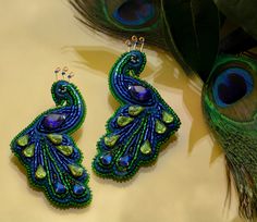 Peacock Earrings. Statement Earrings. Peacock Earrings, Earrings Statement, Crochet Necklace, Crochet Earrings, Crochet