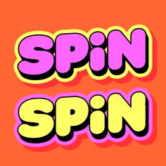 the words spin and spin on an orange background