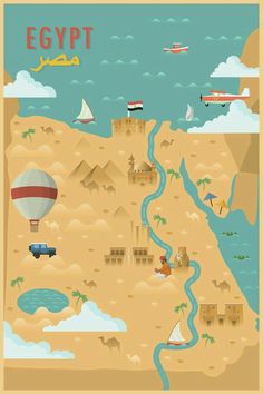 an illustrated map of egypt with all the attractions