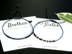 Brother Sister bracelet-Morse code bracelet-gift from sister -gift from brother-brother gift-Brother sister gift-matching bracelet This listing is for two bracelets that wrapped on the cards. These bracelets are made of black miyuki seed beads,black plated tube beads,sterling silver /14 k gold filled /rose round beads with adjustable black ripcord. Black beads represent the morse code and gold,silver or rose beads represent spaces between letters. It is simple but elegant. Wear yours alone or wi Brother Sister Bracelet, Birthday Gift For Brother, Secret Message Jewelry, Bracelet Morse Code, Brother Sister Gifts, Lost Daughter, Christmas Gifts For Brother, Code Bracelets, College Pictures