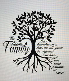 a family tree with the words, like branches on a tree we all grow in different directions