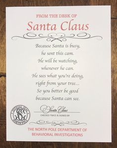 a letter from santa claus to santa clause on a piece of white paper with red writing