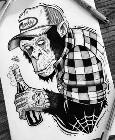 Cool Monkey Drawing, Monkey Drawing Sketch, Monkey Art Design, Monkey Drawings, Monkey Sketch, Monkey Graffiti, V Drawing, Arshdeep Singh, Cool Monkey