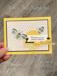 a hand holding up a card with bees on it and the words honey bee stamps set