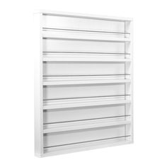 a white shelf with six shelves on each side