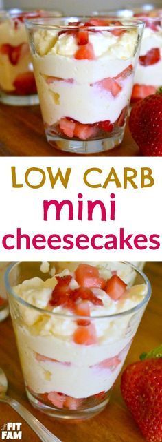 low carb mini cheesecakes with strawberries and whipped cream in the middle