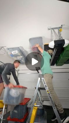 two men are working in a garage together