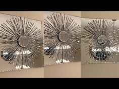 three pictures of the same sunburst mirror