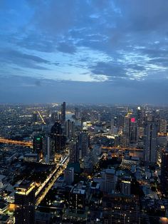 an aerial view of the city at night