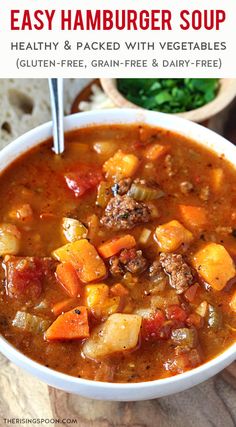 this easy hamburger soup is packed with vegetables, meat and potatoes for a hearty meal