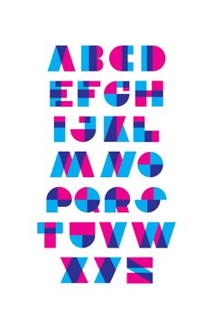 the alphabet is made up of different colors and shapes, including letters that appear to be overlapping