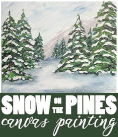 a painting of snow covered evergreen trees