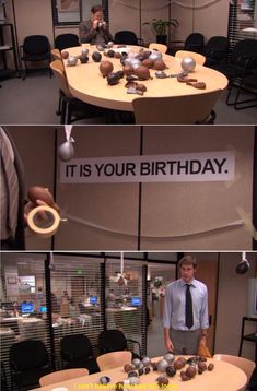 the office is decorated with rocks for birthday