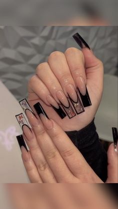 Long Cute Acrylic Nails Art Designs, Nail Designs Square Shape Long, Graduation Nails Ideas 2023 Black, Red Baddie Nails Medium Length, Unique Long Nails, August Nails Acrylic, Black Nail Designs 2023, Dope Nail Designs Black, 23 Birthday Nails