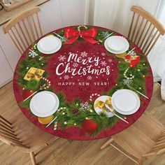 a merry christmas table cloth on top of a dining room table