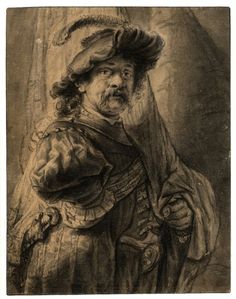 an old drawing of a man wearing a hat