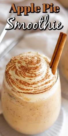 an apple pie smoothie is garnished with cinnamon