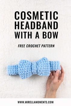 a crocheted headband with a bow is shown in front of a white background