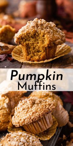 pumpkin muffins on a cooling rack with the words pumpkin muffins above them