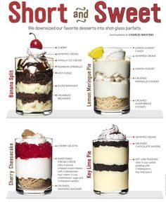 an advertisement for short and sweet desserts with different toppings on each one side