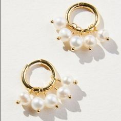 Offers Welcome * Sold Out At Anthropologie, Get Them Here! These Anthropologie French Dispatch Pearl Earrings Are Made Of Clusters Of Stunning Genuine White Freshwater Pearls That Hang From Little Gold Huggie Hoop Earrings. French Dispatch, Gold Huggie Hoop Earrings, Anthropologie Jewelry Earrings, Enamel Stud Earrings, Vintage Style Earrings, Starfish Earrings, Gem Earrings, Anthropologie Jewelry, Snake Earrings