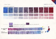 the color chart shows different shades of blue, purple, and red on white paper