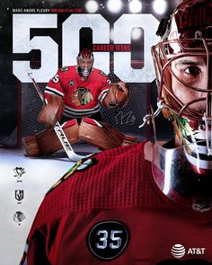 the chicago black hawks'goalie is featured in this poster for their 50th anniversary game