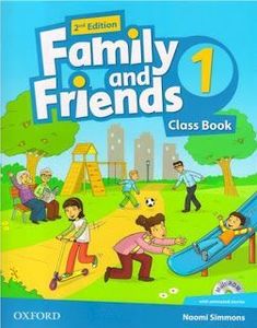 the family and friends 1 class book is shown in front of an image of children playing on