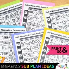 print and go emergency sub plan ideas for kids to help them learn how to draw