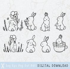 easter bunnies and rabbits digital cliparts for commercial use, instant downloading