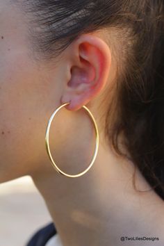 Large Gold Hoop Earrings, 56mm 2.2'' Hoop Earrings, Big Gold Filled Women Hoops, Simple Thick Tube Lightweight Basic Circle Endless Jewelry