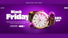 a black friday sale banner with a watch