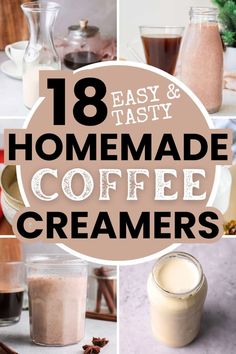 Whip up a delicious flavored coffee creamer for your hot and cold coffee drinks with one of these easy homemade coffee creamers.  They are quick and easy to make with so many options, from vanilla coffee creamer with sweet condensed milk to healthy coffee creamers and dairy free coffee creamer recipes | How to make coffee creamer | Coffee creamer ideas Canned Coffee Creamer, Easy Coffee Creamer Recipe, Flavored Coffee Creamer Recipes, Almond Milk Coffee Creamer, Homemade Creamer, Hot Coffee Recipes, Coffee Dessert Recipes, Vegan Coffee Creamer, Dairy Free Coffee Creamer