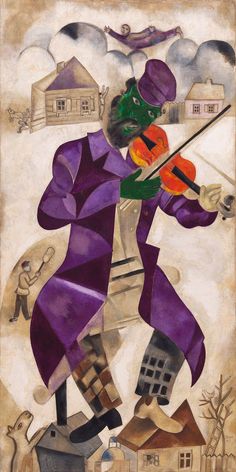 a painting of a man playing the violin