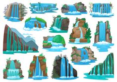 a bunch of different types of waterfalls