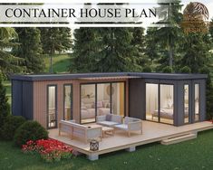 the container house plan is designed to look like a small cabin